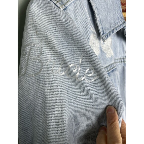 Levi’s‎ Women’s L cotton denim jacket white embroidered flowers Light Wash Blue - Picture 6 of 13